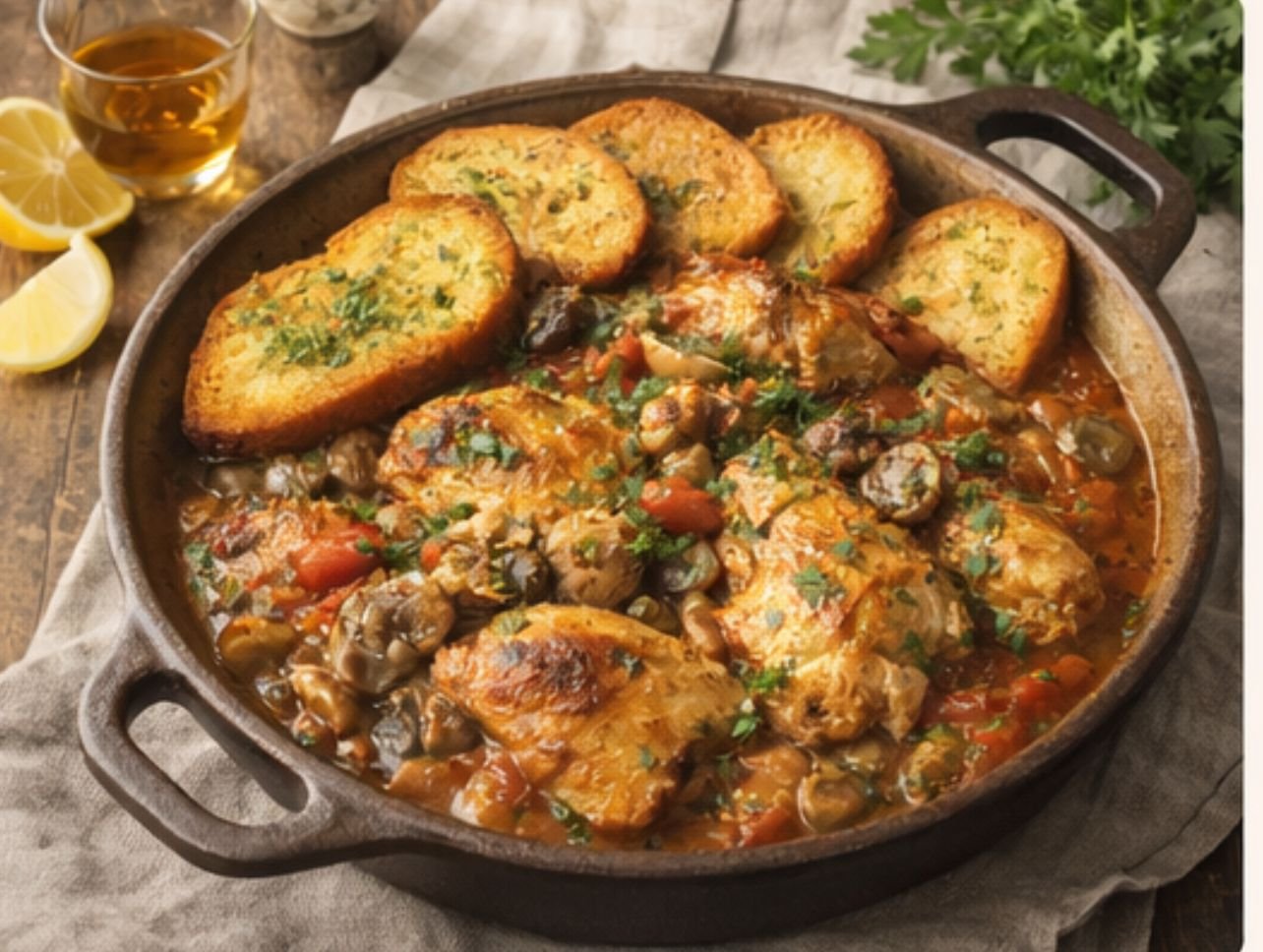Poulet Marengo recette traditionnelle avec tomates et champignons