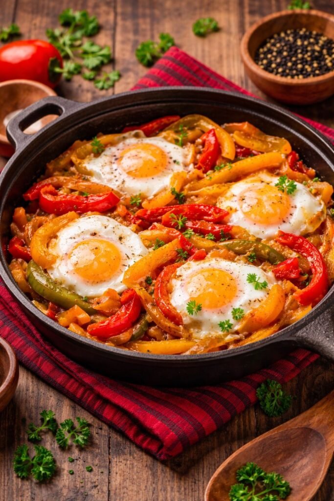 Œufs sur canapé de poivrons : recette facile, rapide et savoureuse